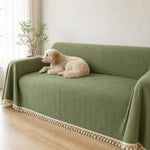 Pet-Friendly Herringbone Tassel Couch Cover · Moss Meadow