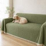 Pet-Friendly Herringbone Tassel Couch Cover · Moss Meadow