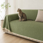 Pet-Friendly Herringbone Tassel Couch Cover · Moss Meadow