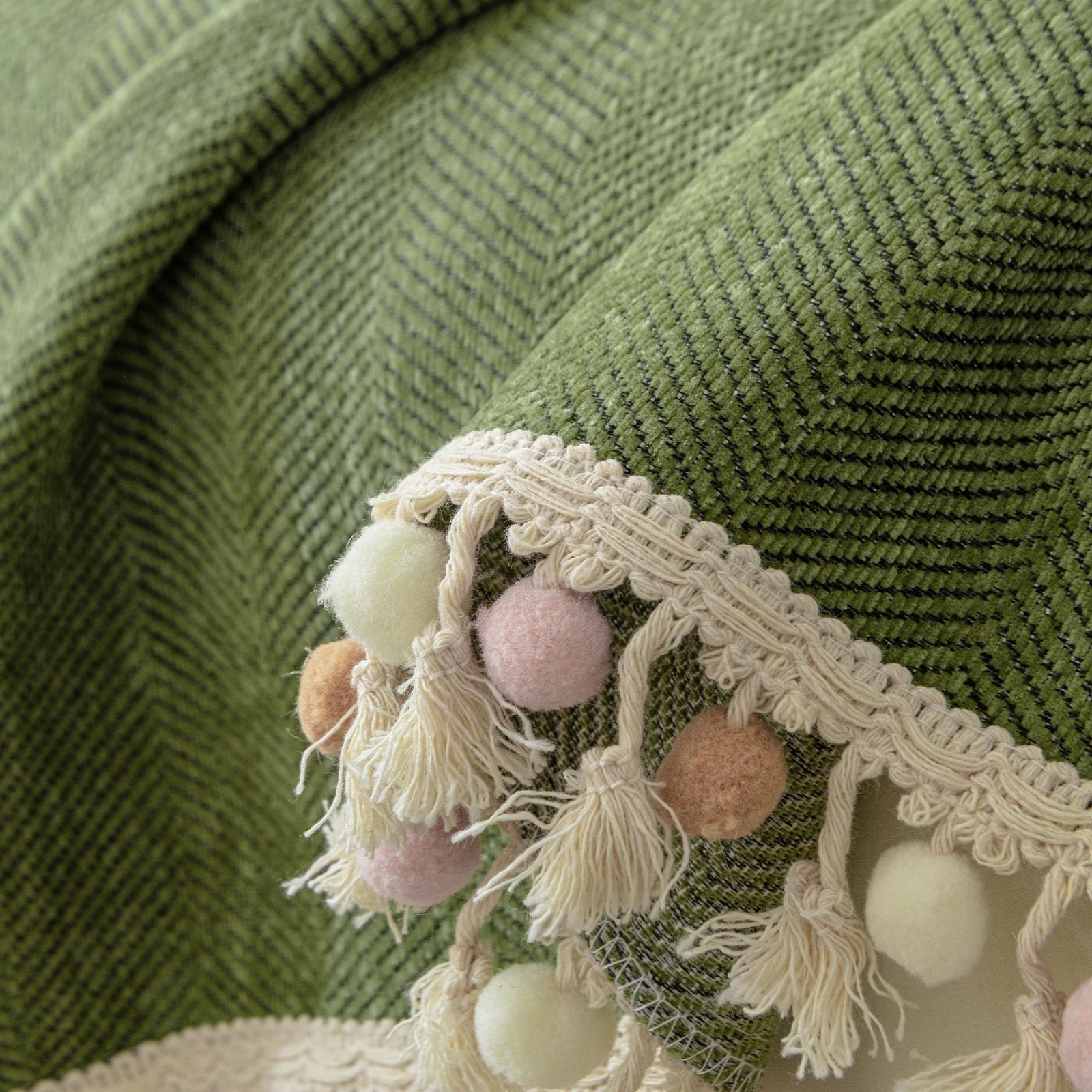 Pet-Friendly Herringbone Tassel Couch Cover · Moss Meadow