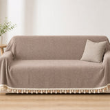 Pet-Friendly Herringbone Tassel Couch Cover · Mushroom Mist