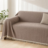 Pet-Friendly Herringbone Tassel Couch Cover · Mushroom Mist
