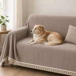 Pet-Friendly Herringbone Tassel Couch Cover · Mushroom Mist