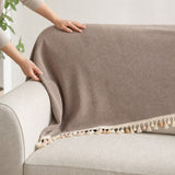 Pet-Friendly Herringbone Tassel Couch Cover · Mushroom Mist