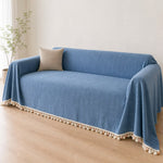 Pet-Friendly Herringbone Tassel Couch Cover · Ocean Breeze