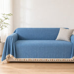 Pet-Friendly Herringbone Tassel Couch Cover · Ocean Breeze