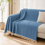 Pet-Friendly Herringbone Tassel Couch Cover · Ocean Breeze
