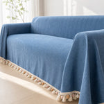 Pet-Friendly Herringbone Tassel Couch Cover · Ocean Breeze