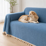 Pet-Friendly Herringbone Tassel Couch Cover · Ocean Breeze