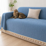 Pet-Friendly Herringbone Tassel Couch Cover · Ocean Breeze