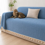 Pet-Friendly Herringbone Tassel Couch Cover · Ocean Breeze
