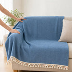 Pet-Friendly Herringbone Tassel Couch Cover · Ocean Breeze