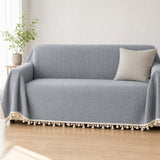 Pet-Friendly Herringbone Tassel Couch Cover · Slate Mist