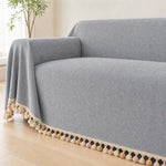 Pet-Friendly Herringbone Tassel Couch Cover · Slate Mist
