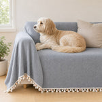 Pet-Friendly Herringbone Tassel Couch Cover · Slate Mist