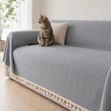 Pet-Friendly Herringbone Tassel Couch Cover · Slate Mist