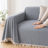 Pet-Friendly Herringbone Tassel Couch Cover · Slate Mist
