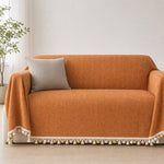 Pet-Friendly Herringbone Tassel Couch Cover · Autumn Spice