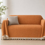 Pet-Friendly Herringbone Tassel Couch Cover · Autumn Spice
