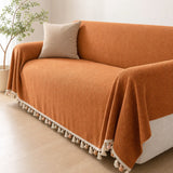 Pet-Friendly Herringbone Tassel Couch Cover · Autumn Spice