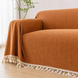 Pet-Friendly Herringbone Tassel Couch Cover · Autumn Spice