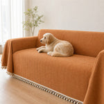 Pet-Friendly Herringbone Tassel Couch Cover · Autumn Spice