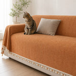 Pet-Friendly Herringbone Tassel Couch Cover · Autumn Spice