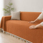 Pet-Friendly Herringbone Tassel Couch Cover · Autumn Spice
