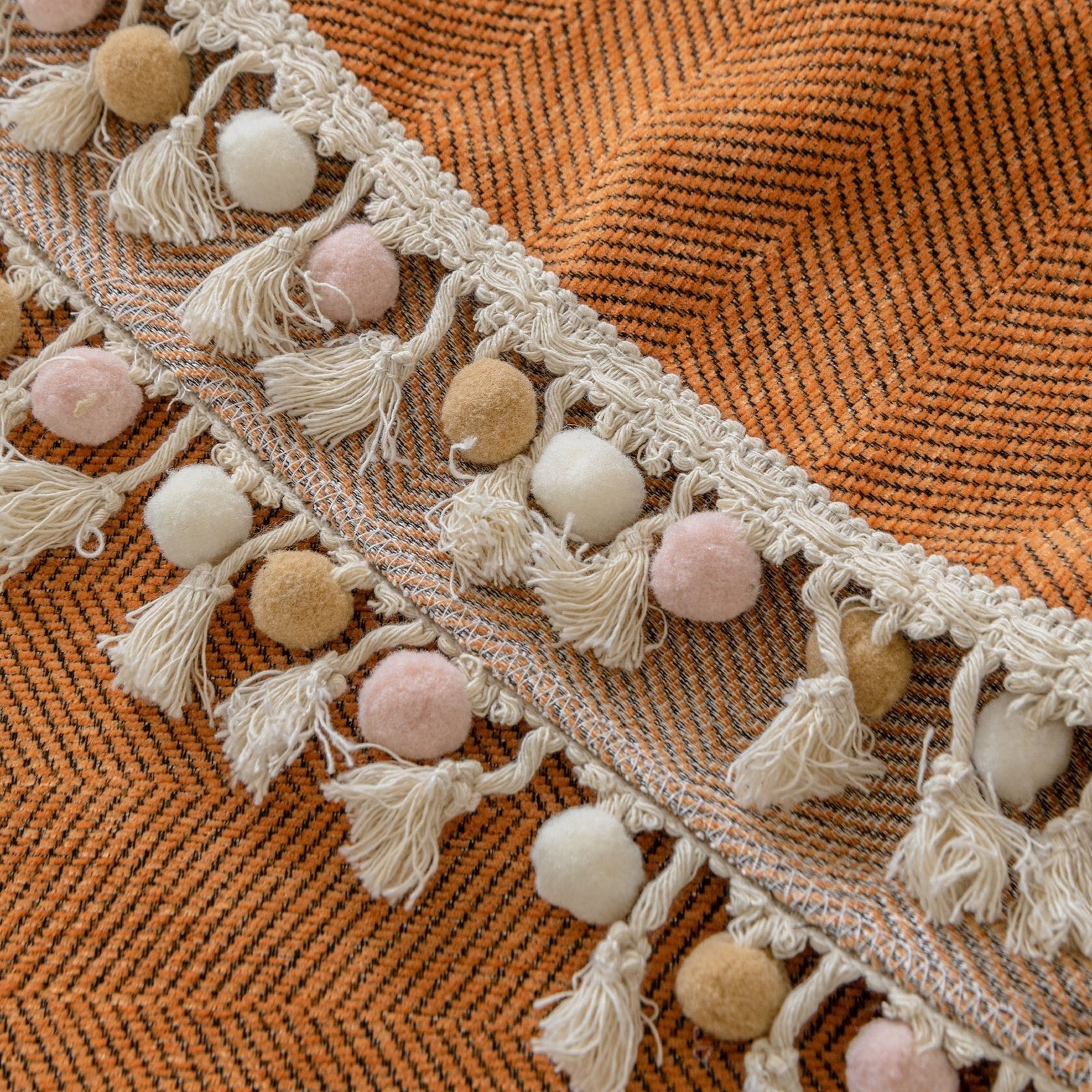 Pet-Friendly Herringbone Tassel Couch Cover · Autumn Spice