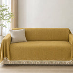 Pet-Friendly Herringbone Tassel Couch Cover · Golden Wheat
