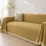 Pet-Friendly Herringbone Tassel Couch Cover · Golden Wheat