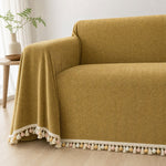 Pet-Friendly Herringbone Tassel Couch Cover · Golden Wheat