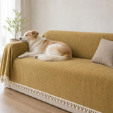 Pet-Friendly Herringbone Tassel Couch Cover · Golden Wheat