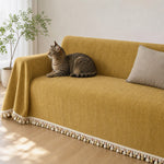 Pet-Friendly Herringbone Tassel Couch Cover · Golden Wheat