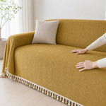 Pet-Friendly Herringbone Tassel Couch Cover · Golden Wheat