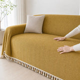 Pet-Friendly Herringbone Tassel Couch Cover · Golden Wheat
