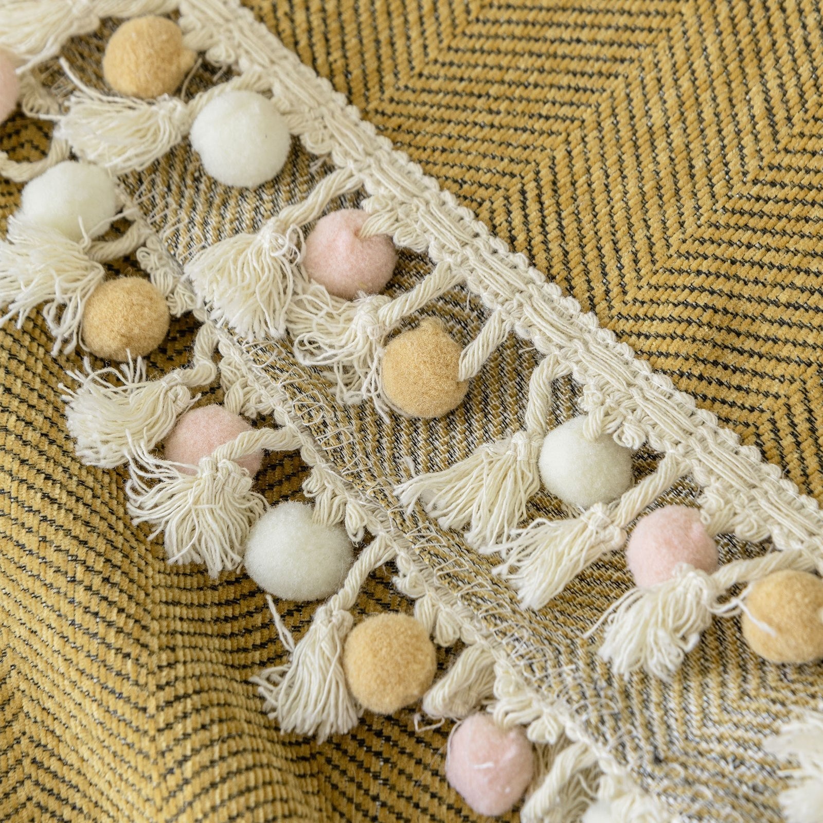 Pet-Friendly Herringbone Tassel Couch Cover · Golden Wheat