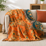 Boho Floral Throw Blanket · Reversible 100% Cotton - Marigold