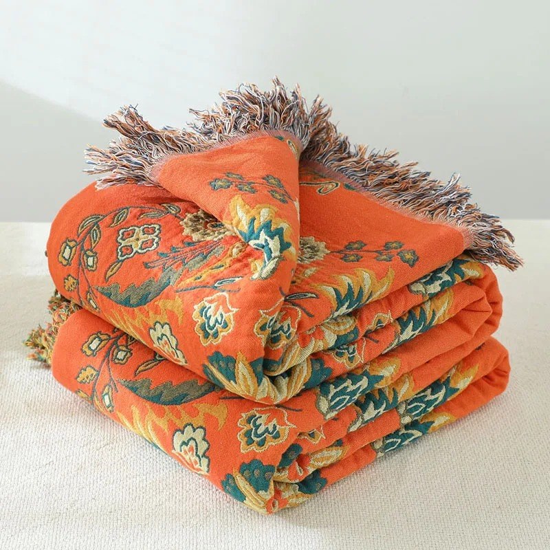 Vintage marigold reversible throw blanket folded studio packshot