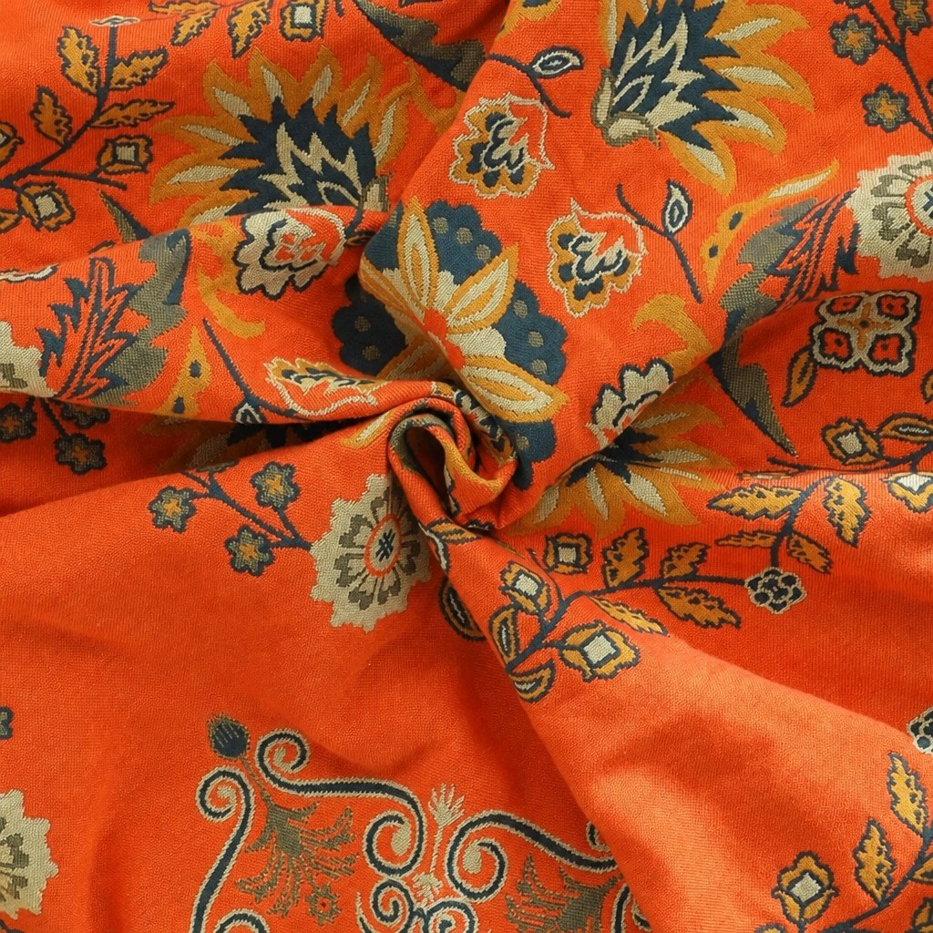 Close-up of the vintage marigold jacobean print