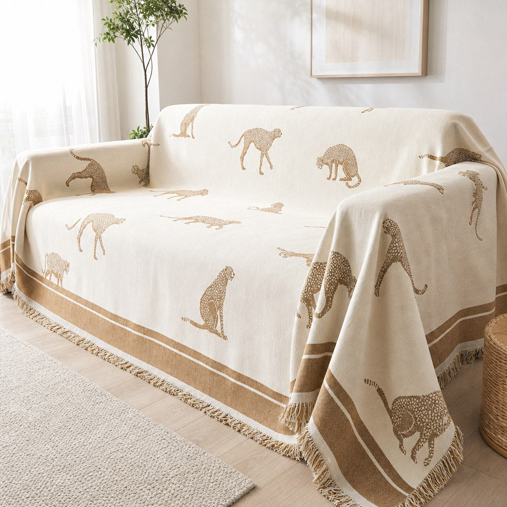 Pet-Friendly Chenille Couch Cover · Beige Savanna