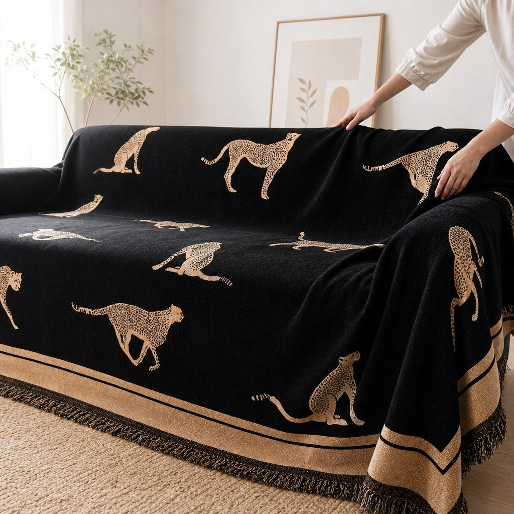 Pet-Friendly Chenille Couch Cover · Black Savanna