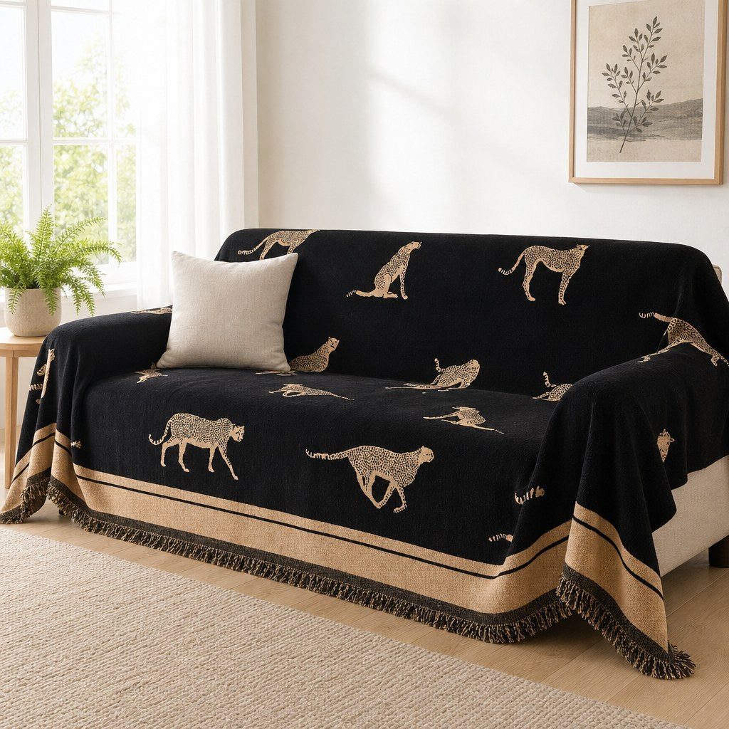 Pet-Friendly Chenille Couch Cover · Black Savanna