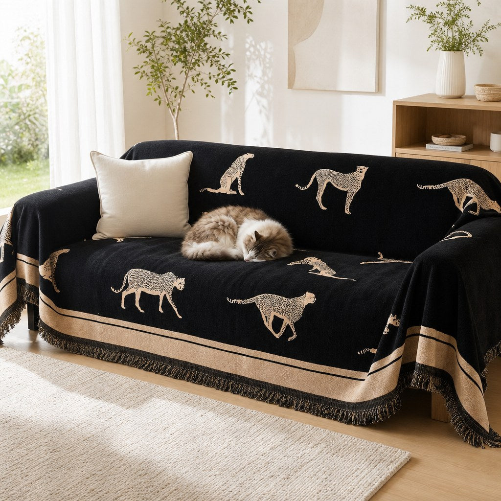 Pet-Friendly Chenille Couch Cover · Black Savanna