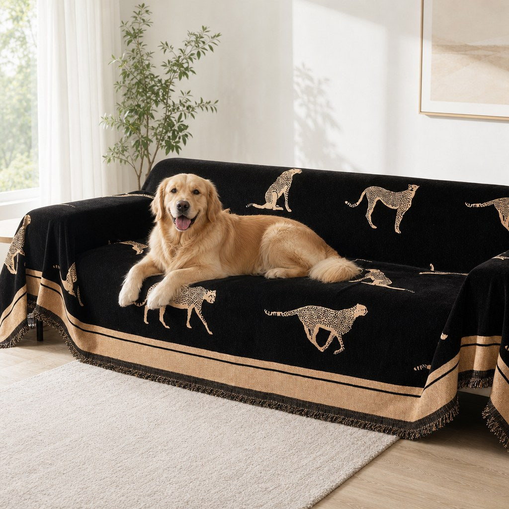 Pet-Friendly Chenille Couch Cover · Black Savanna