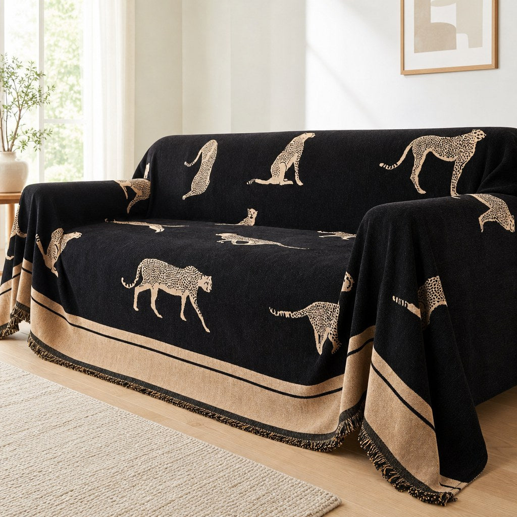 Pet-Friendly Chenille Couch Cover · Black Savanna