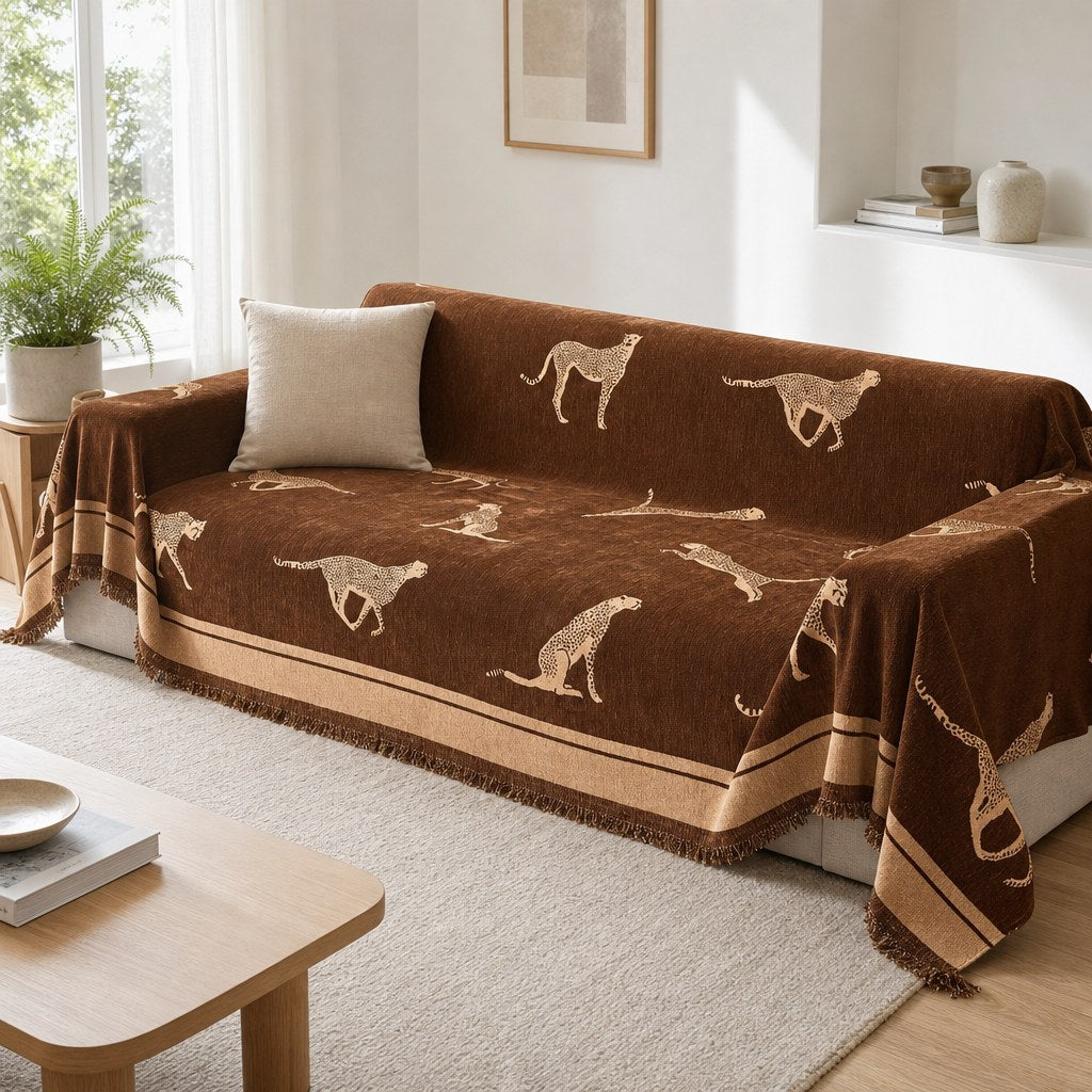 Pet-Friendly Chenille Couch Cover · Brown Savanna
