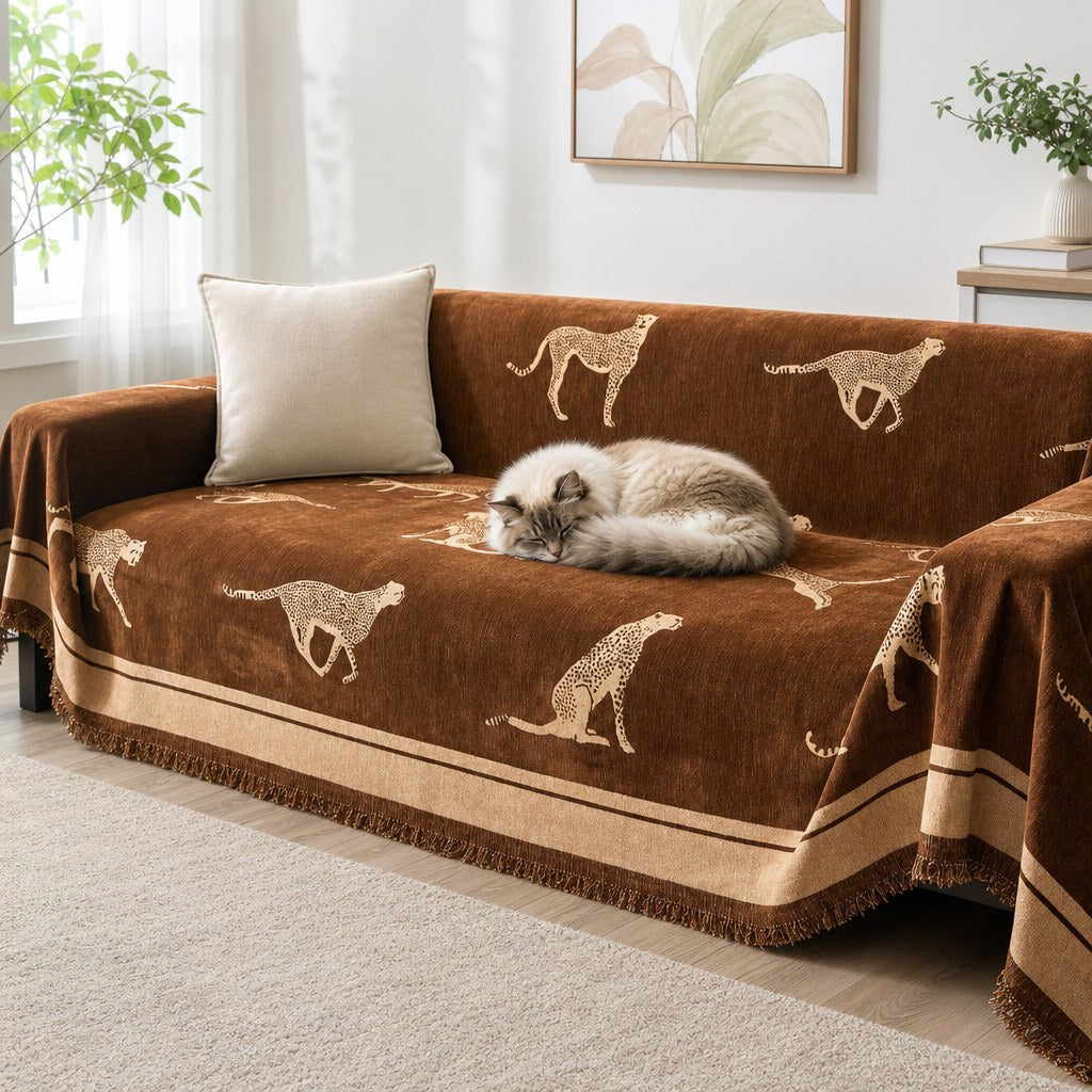 Pet-Friendly Chenille Couch Cover · Brown Savanna