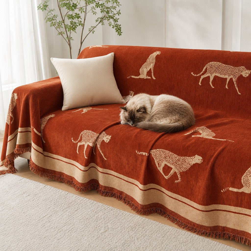 Pet-Friendly Chenille Couch Cover · Burnt Sunset