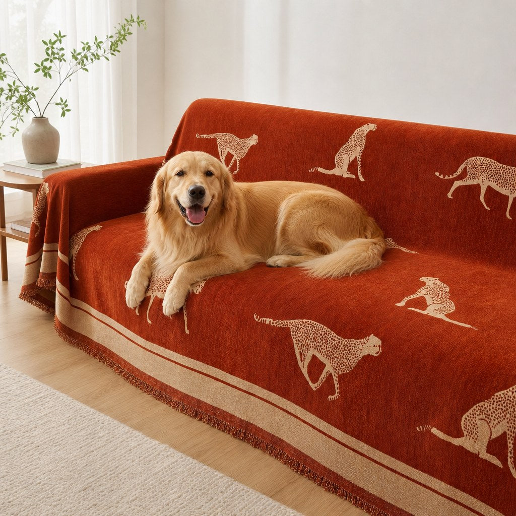Pet-Friendly Chenille Couch Cover · Burnt Sunset